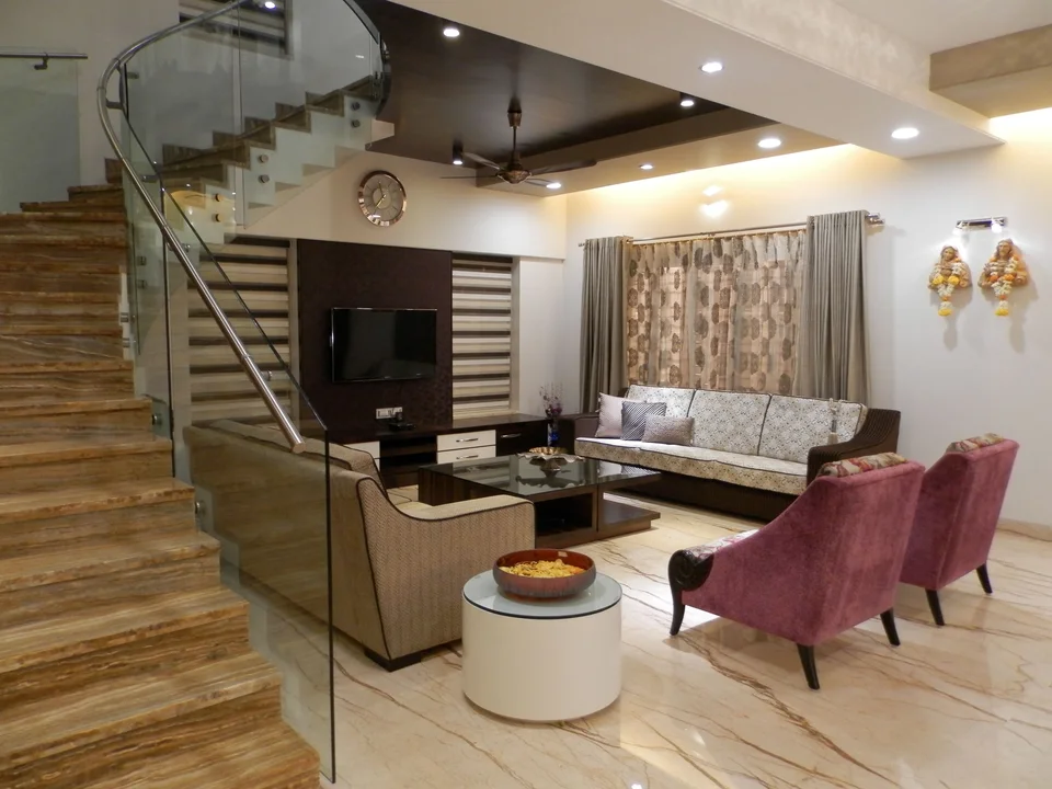 3D duplex living visualization with marble staircase